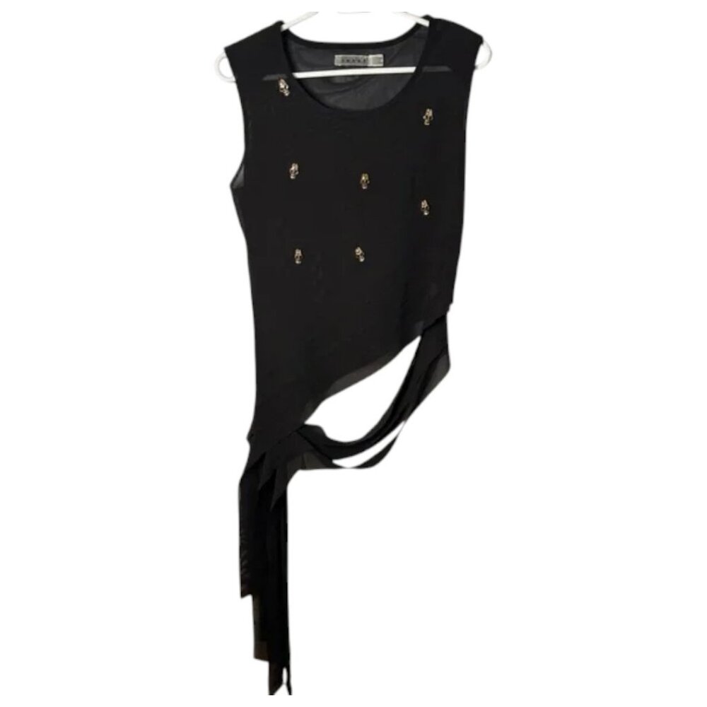 Rehab black skull accent asymmetrical side tie tank top size L